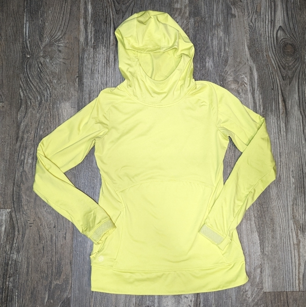 Athleta‎ womens activewear pullover hood long sleeve neon yellow Sz S